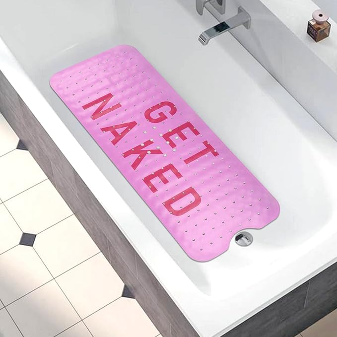 Bathtub Mat Non Slip, Get Naked Extra Long Bath tub Mat Shower Floor Mat with Suction Cups and Drain Holes for Adults Kids Elderly 40 X 16 Inch