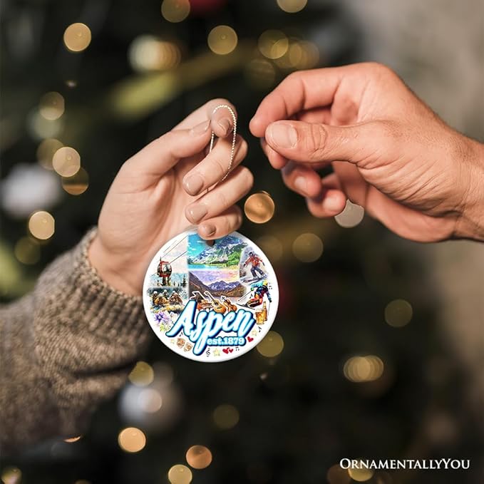 Adventurous Aspen Colorado Ornament, Snow Mountains, Nature Traveler and Skiing Vacation Souvenir (Circle)