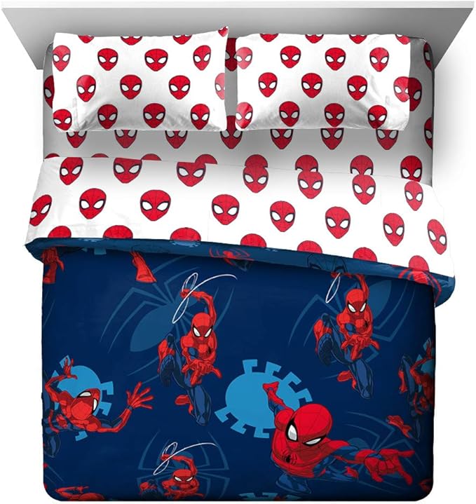 Jay Franco Marvel Spiderman Spidey Daze 5 Piece Queen Bed Set - Includes Reversible Comforter & Sheet Set Bedding - Super Soft Fade Resistant Microfiber (Official Marvel Product)