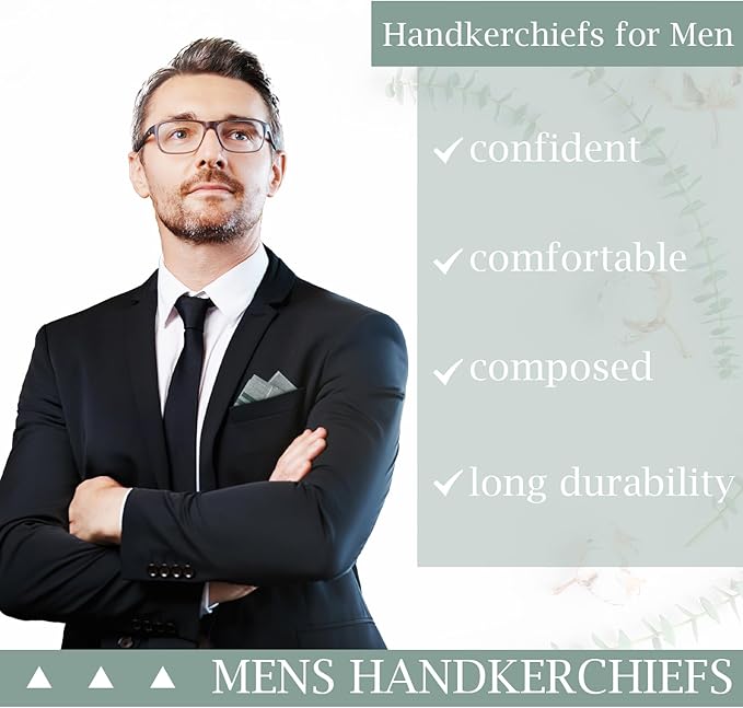12 Pcs Handkerchiefs for Men, 100% Soft Cotton Hankies with Check, Classic Reusable Men's Handkerchiefs, 16x16 Inch Pocket Hanky