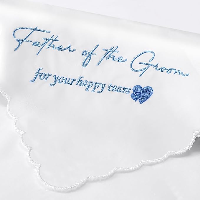 Wedding Handkerchief Something Blue for Bride, Mother Father of the Brides Groom Gifts, Embroidered Happy Tears Cotton Hanky