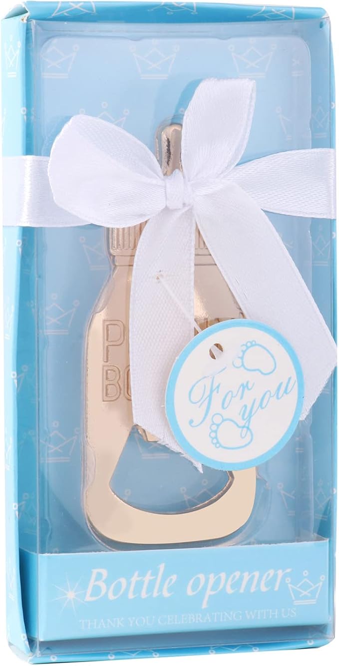 24 pcs Bottle Opener Baby Shower Favors for Guests, Poppin Bottle Openers for Baby Shower Favors,Gifts,Decorations and Souvenirs,Baby Shower Souvenirs Party Supplies Decoration (Baby Blue, 24)