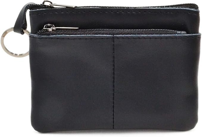 Multi-Functional Genuine Leather Wallet - Wine Red Compact Card Holder with 3 Zippers, Built-in Key Ring & Coin Purse for Travel (black)
