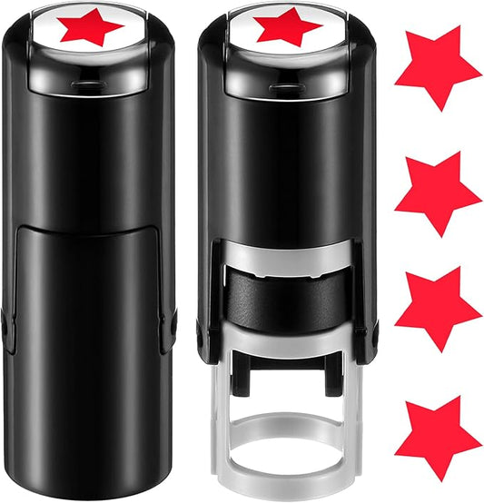 Supervitae 2 Pack Solid Star Print Stamps Red Ink Star Stamper Mini Self Inking Stamps for Classroom Party Educational Learning Activities Craft Supplies