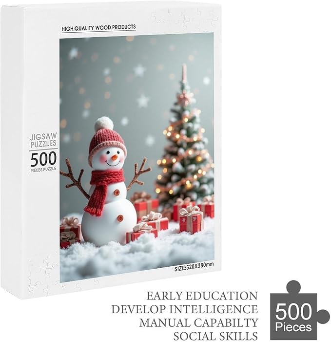 Wooden Puzzles for Adults 500 Pieces, Christmas Winter Snowman, Each Piece is Unique and Perfectly Put Together, are Special Home Decorations, Fun Puzzles, Party Games, Family Toys