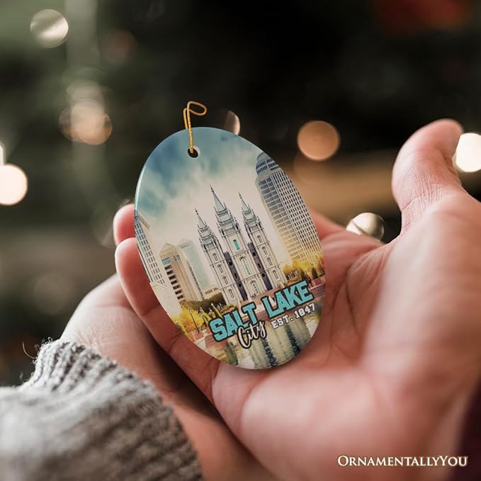 Salt Lake Vintage Ceramic Ornament, Utah Temple Souvenir Christmas Decoration