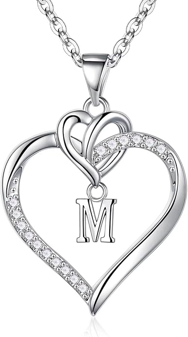 STORUP Valentines Gifts for Women Teen Girls - Heart Initial Necklaces for Women Girls, 14K-Gold-Plated CZ Initial A-Z Heart Necklaces for Teen Girl Jewelry Valentines Gifts for Her Mom Wife Sister