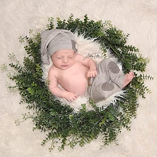 Newborn Photo Props Faux Fur Round 23.6 inch Soft Baby Boy Girl Photo Blanket Studio Photo Mat Ivory - Image 2