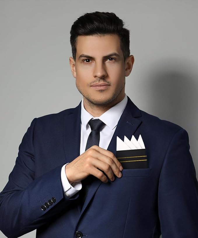 Premium Pre-Folded Four-Point Suit Pocket Square for Men with Sewn Pocket Fold