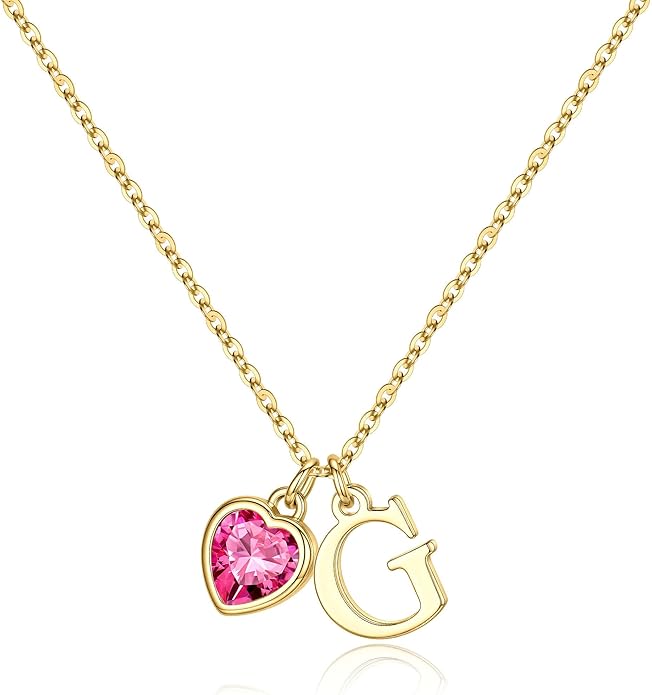 Turandoss Valentines Day Gifts for Her Trendy, Dainty 14K Gold Plated Initial A-Z Heart Birthstone Pendant Necklace Personalized Bridesmaid Birthday Valentines Jewelry Gifts for Women Girls