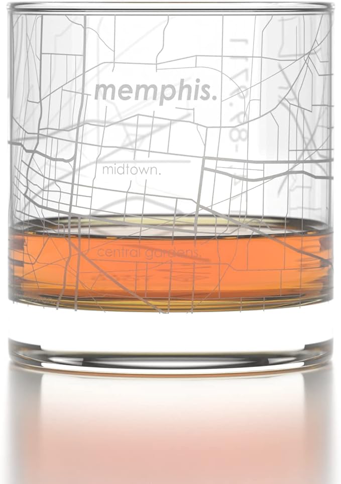 Well Told Engraved Memphis Tennessee Map Rocks Glass, Old Fashioned Whiskey Glass (11 oz, Clear) Etched Whiskey Glass, Gifts For Whiskey Lovers