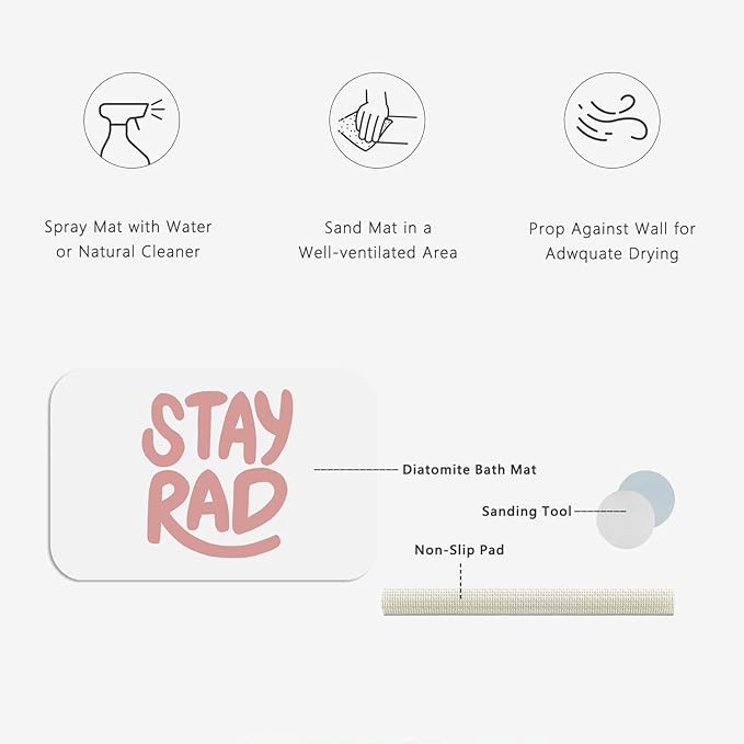 Stay Rad Patterns Diatomite Stone Bath Mat Diatomaceous Earth Shower Mat Quick-Dry, Non-Slip, Easy to Clean for Bathroom Floor