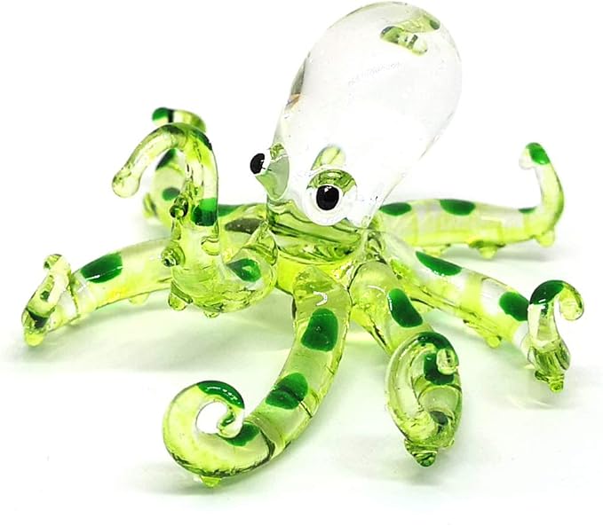 ZOOCRAFT Glass Sea Octopus Figurine Green Miniature Hand Blown Coastal Style Home Decor Gift Collectible