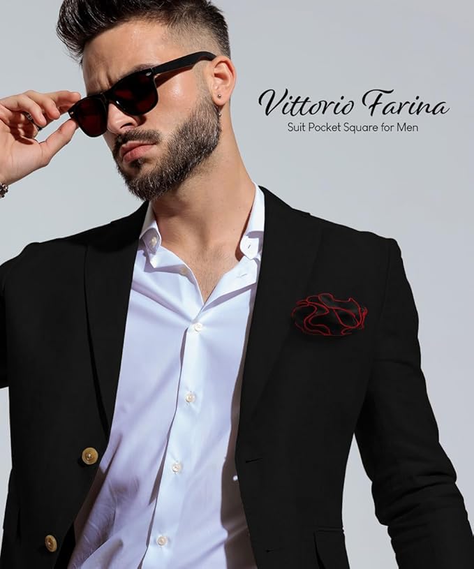 Premium Pre-Folded Four-Point Suit Pocket Square for Men with Sewn Pocket Fold