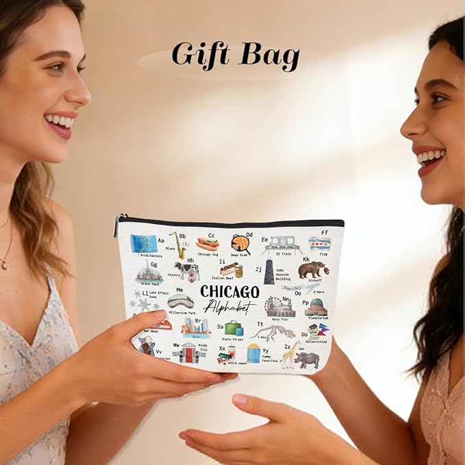 Chicago Alphabet Cosmetic Bag Makeup Bag Chicago Lovers Gift Chicago Travel Souvenir Merch Vacation Friendship Gifts for Women Chicago Lovers Girls Traveller Girls Trip Gifts Favors Christmas Birthday