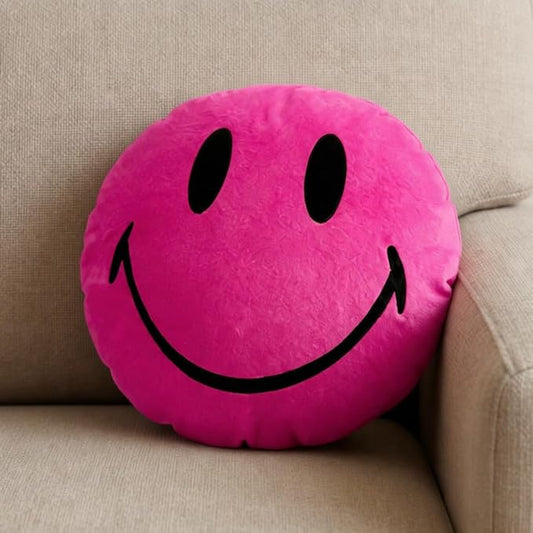 Smiley Face Pillow - Cute Plush for Fun Bedroom Decor - 16" X 16" Soft Cotton Cool Kids' Throw Pillows with Inserts Included - Birthday Gift - Room Decor Aesthetic for Bedroom. (Pink)
