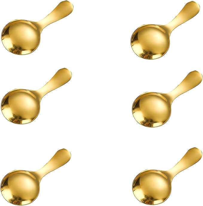 6 Pcs Stainless Steel Mini Spoon Short Handle Small Round Suitable For Dessert, Tea, Coffee, Cake, Sugar, Ice Cream Coffee Tea Spoon. (Rose gold A)