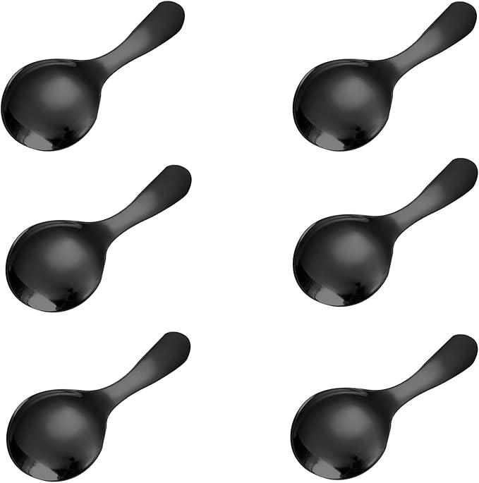 6 Pcs Stainless Steel Mini Spoon Short Handle Small Round Suitable For Dessert, Tea, Coffee, Cake, Sugar, Ice Cream Coffee Tea Spoon. (Phantom A)