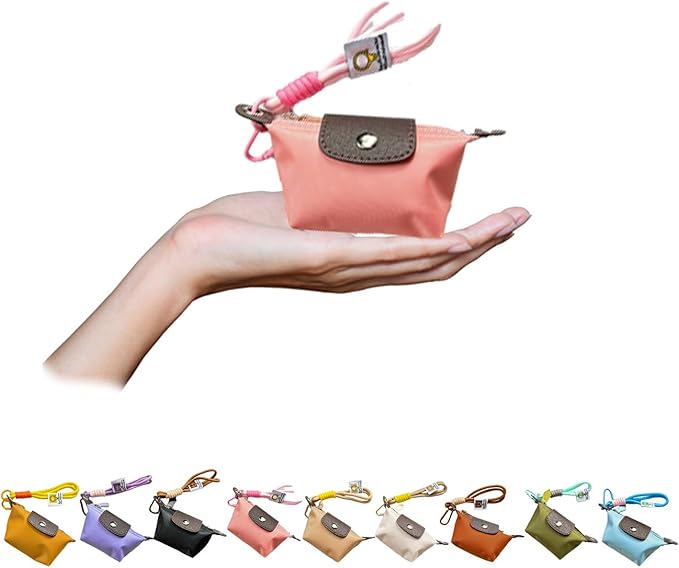 Mini Nylon Dumpling Coin Purse, Mini Nylon Dumpling Bag with Wrist Strap, Lightweight 1.4 OZ(40g), Women’s Cute Change Purse Wallet with Zipper and Keychain, for Cards Keys and Earbuds (2, pink)
