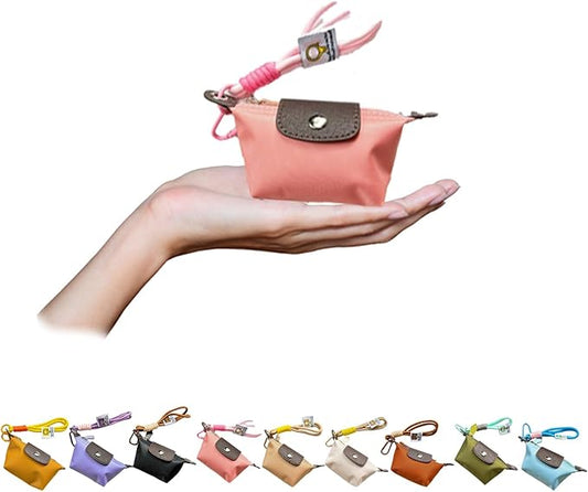 Mini Nylon Dumpling Coin Purse, Mini Nylon Dumpling Bag with Wrist Strap, Lightweight 1.4 OZ(40g), Women’s Cute Change Purse Wallet with Zipper and Keychain, for Cards Keys and Earbuds (2, pink)