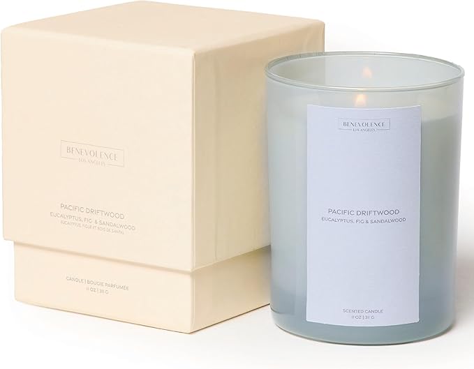 Eucalyptus Fig & Sandalwood Scented Candle | 11oz, 60 Hour Burn | Natural Soy Wax, Cotton Wick | Soy Scented Candles for Home Fragrance | Sun-Kissed Collection - Pacific Driftwood