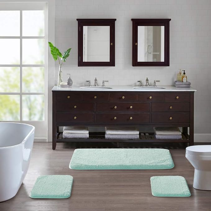 Suchtale Non Slip Bath Mat (20 x 32, Aqua) - Soft Microfiber Shaggy, Thick Plush, Machine Washable
