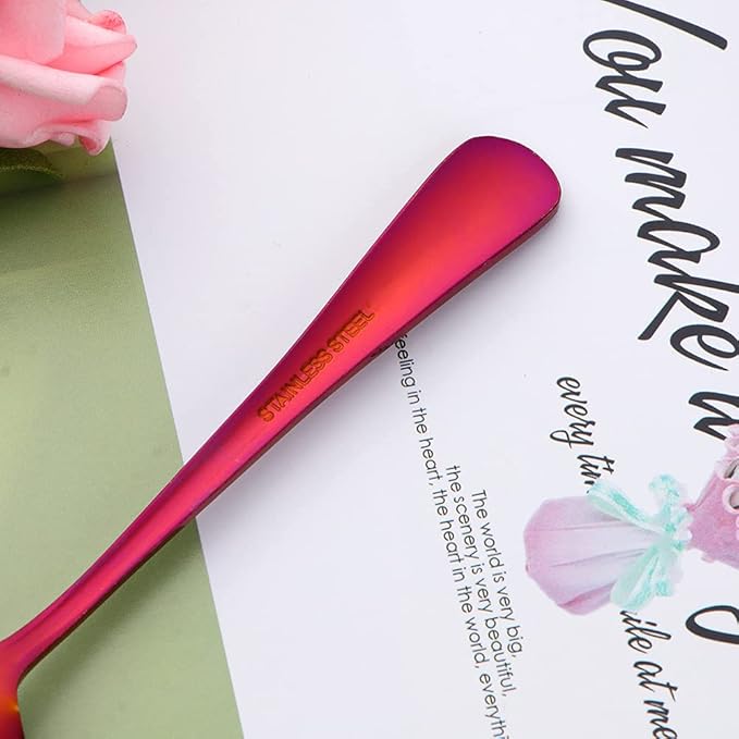 Rainbow Red Unique Pattern Design Coffee Espresso Spoons Mini, Mingcheng Stainless Steel Small Teaspoons Silverware Set of 6, BISDARUN 5.5 Inches Food Spoons for Demitasse Dessert Tea