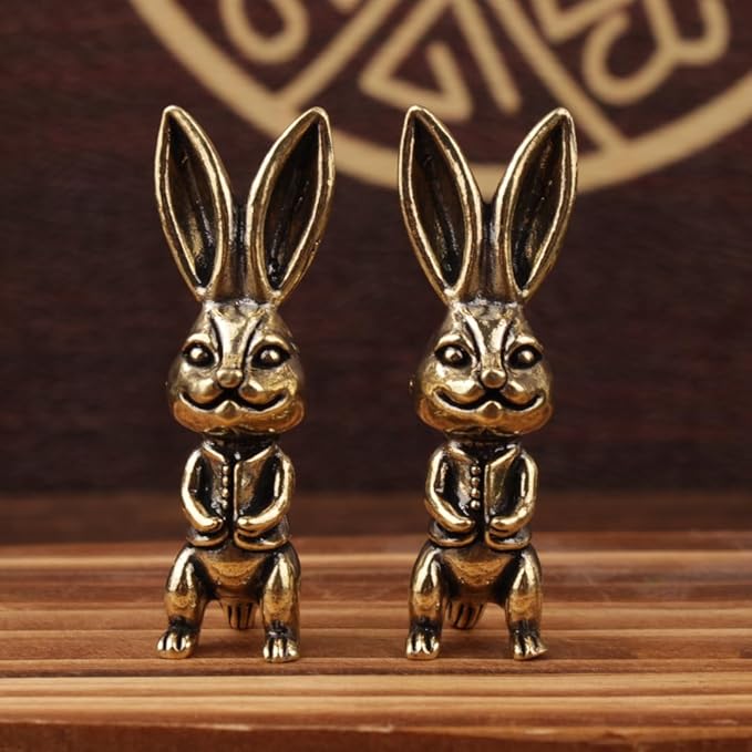 Brass Animals Figurine Decorative,Solid Copper Decorations,Metal Statue,Pure Brass Mr. Long Eared Rabbit Statue, Exquisite Decor Figurine，Ideal Decor for Home, Office, or Café
