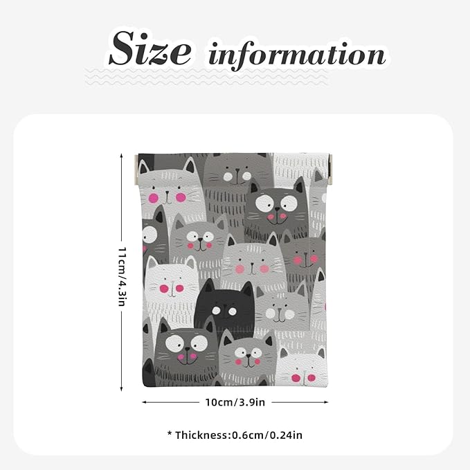 Coin Purse Cat Pattern Leather Squeeze Coin Purse Mini Pouch Change Wallet Bag Gifts for Women Kids Girls Key Holder