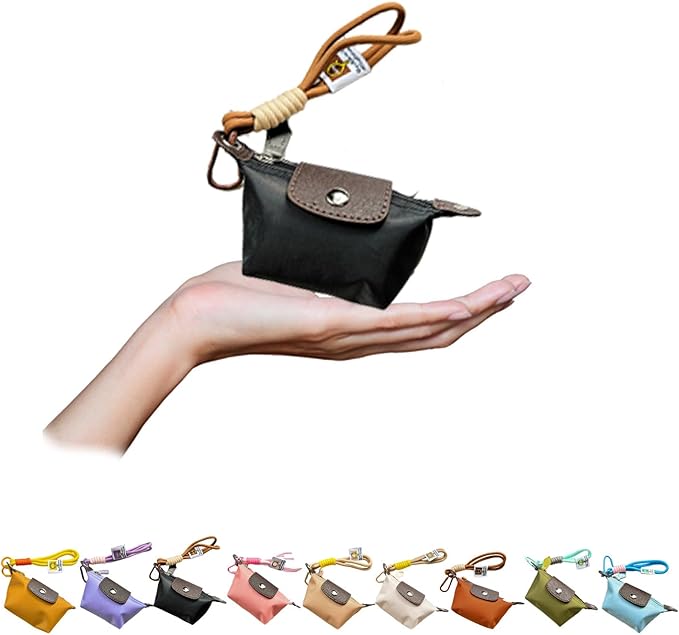 Mini Nylon Dumpling Coin Purse, Mini Nylon Dumpling Bag with Wrist Strap, Lightweight 1.4 OZ(40g), Women’s Cute Change Purse Wallet with Zipper and Keychain, for Cards Keys and Earbuds (2, black)