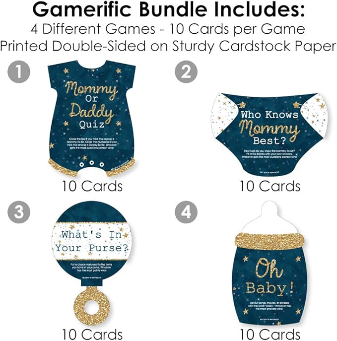 Big Dot of Happiness Twinkle Twinkle Little Star - 4 Baby Shower Games - 10 Cards Each - Who Knows Mommy Best, Mommy or Daddy Quiz, What’s in Your Purse and Oh Baby - Gamerific Bundle