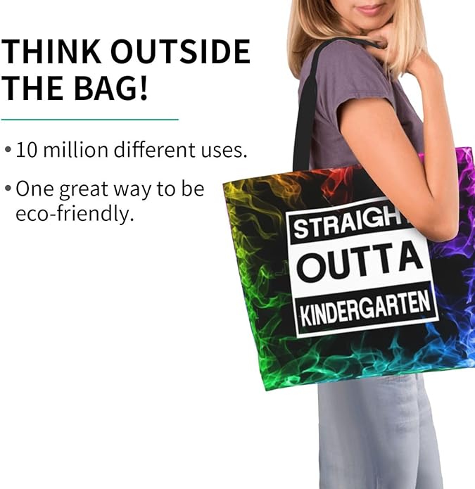 Straight Outta Kindergarten Large Reusable Eco-friendly Shopping Bags Portable Storage Handbag