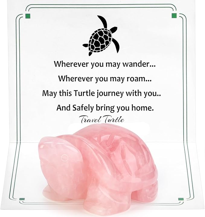 DUQGUHO 2" Travel Turtle Gift Decor Crystals Figurines Rose Quartz Crystal Best Turtles Travels Gifts for Women Traveling Travelers Cute Decorations