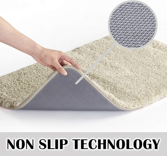 Suchtale Bath Mat, 16" x 24", Light Tan, Non-Slip, Machine Washable, High Pile, Bathroom