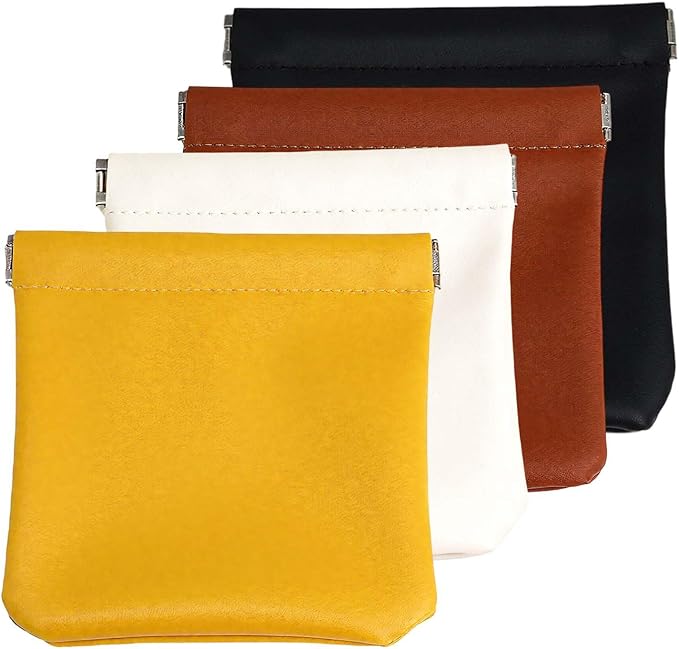 4 Pcs Leather Pouch for Purse, Snap Closure Self-Sealing Cosmetic Bag, Mini Waterproof Organizer for Makeup, Coins, Jewelry, Eyeglasses (A, 4.7X4.5 inches)