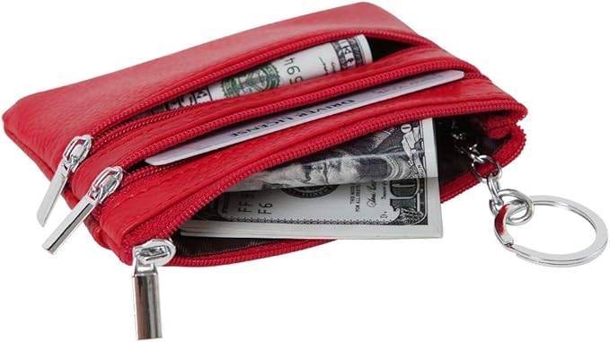 Women's Genuine Leather Coin Purse Mini Pouch Change Wallet with Keychain