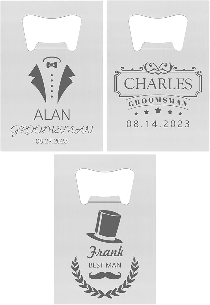 3PCSPersonalized Bottle Openers Credit Card Size, Groomsmen Best Man Gifts for Wedding Bachelor Party, Stainless Steel Beer Bottle Opener