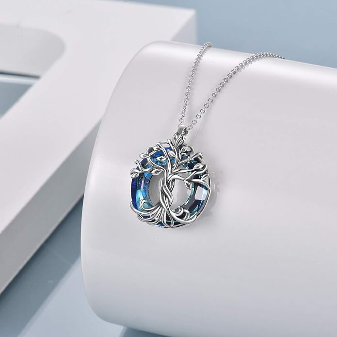 TOUPOP Tree of Life Necklace 925 Sterling Silver Family Tree Pendant Austrian Crystal Jewelry Valentines Day Birthday Gifts for Women Mom Wife Her