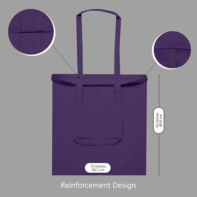 TOPDesign 24-Pack Economical 16"x15" Deep Purple Cotton Tote Bags, Lightweight Medium Reusable Grocery Shopping Cloth Bags, Suitable for DIY, Advertising, Promotion, Gift, Activity