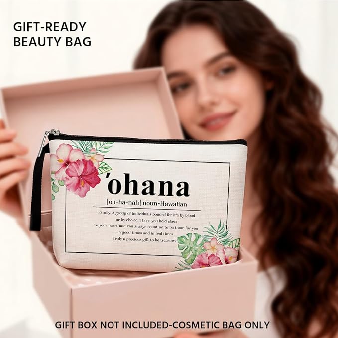 Hawaii Gifts Hawaiian Souvenirs Hawaiian Gifts for Women Hawaiian Tropic Ohana Makeup Bag Appreciation Gifts for Aunt Sister Grandma Cosmetic Bag Travel Bag for Christmas New Year's Day Birthday