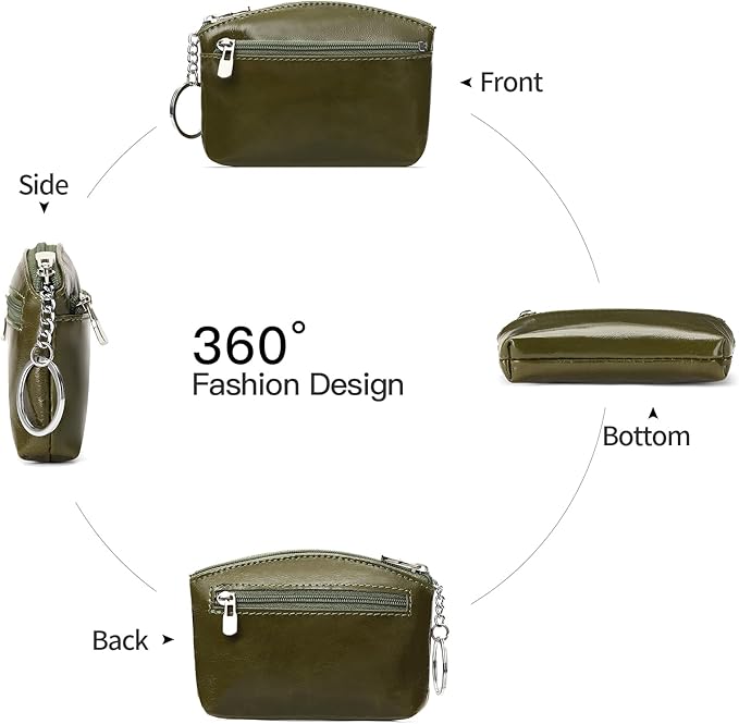 SENDEFN Genuine Leather Small Coin Purse Pouch Change Holder Wallet for Women With KeyChain