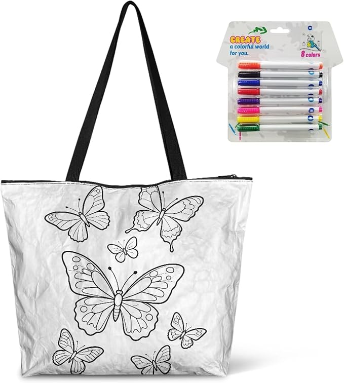 Cartoon Animal Printed DIY Coloring Tote Bag Waterproof Paper Handbags for Women Large Travel Shoulder Bags Purses
