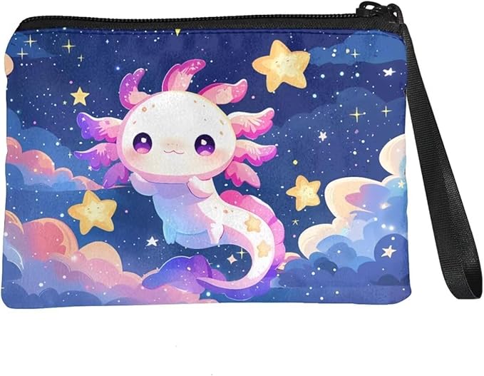 Dolyues Axolotl Coin Purse Wallet Change Pouch Key Holder Cute Women Money Bag Zipper Makeup Bag for Women Gift
