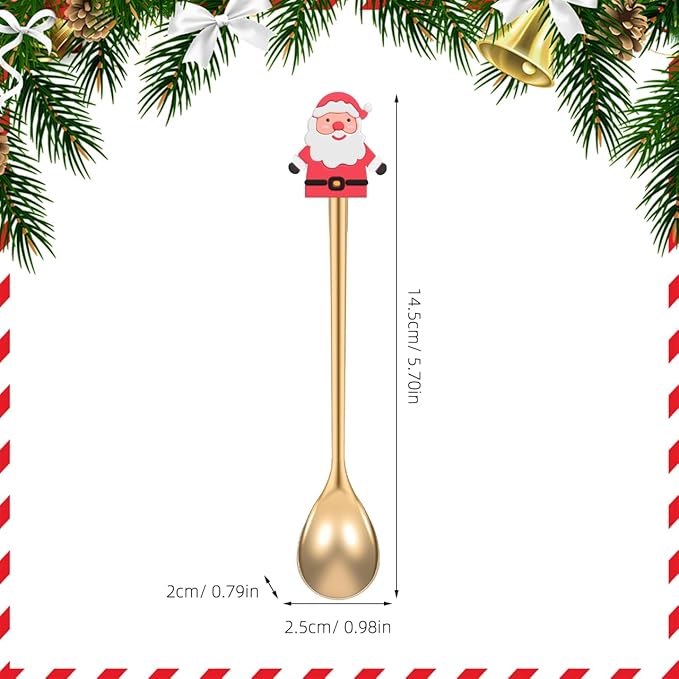Cabilock 6Pcs Christmas Coffee Spoons, Stainless Steel Stirring Spoons for Tea Coffee Ice Cream Dessert, Gold Decorative Christmas Teaspoon for Xmas Holiday Party Favors