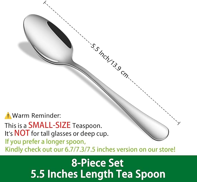 Small Teaspoon,5.5 Inches Stainless Steel Tea Spoons Set Of 8,Espresso Spoon,Durable Dishwasher Safe Small Coffee Spoons,Mini Demitasse Spoon For Dessert