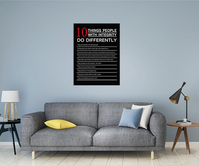 Inspirational Canvas Poster 10 Thing People with integrity do Differently Quotes Motivational Wall Art Prints Framed for Classroom Library Modern Home Wall Decor Framed Ready to Hang [30''W X 40''H]