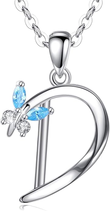 EUDORA Sterling Silver Butterfly Initial Necklaces for Women, Elegant Letter Neckles Personalized Gift for Mother, Sister, Daughter, 18 inch Chai
