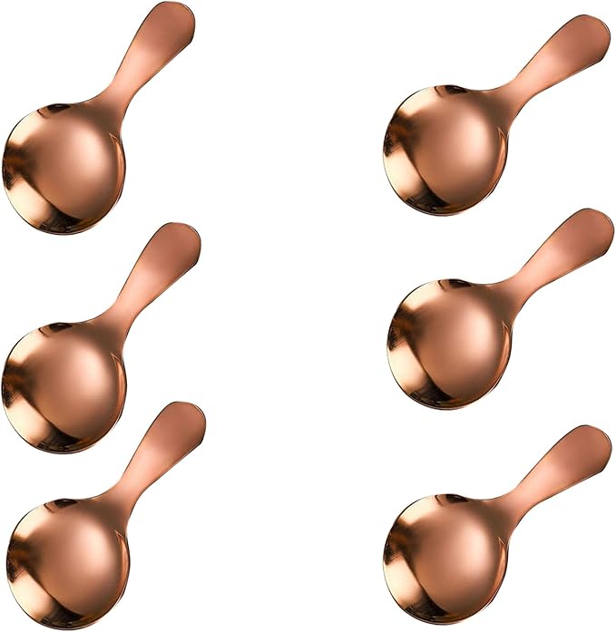 6 Pcs Stainless Steel Mini Spoon Short Handle Small Round Suitable For Dessert, Tea, Coffee, Cake, Sugar, Ice Cream Coffee Tea Spoon. (Yellow A)