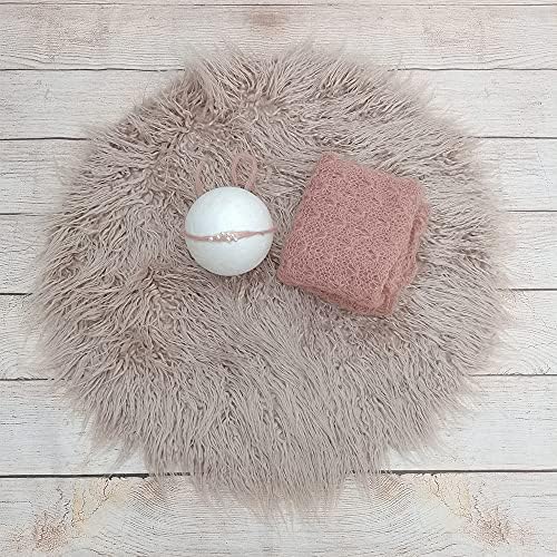Newborn Photo Props Faux Fur Round 23.6 inch Soft Baby Boy Girl Photo Blanket Studio Photo Mat (3pcs Gray Sand) - Image 2