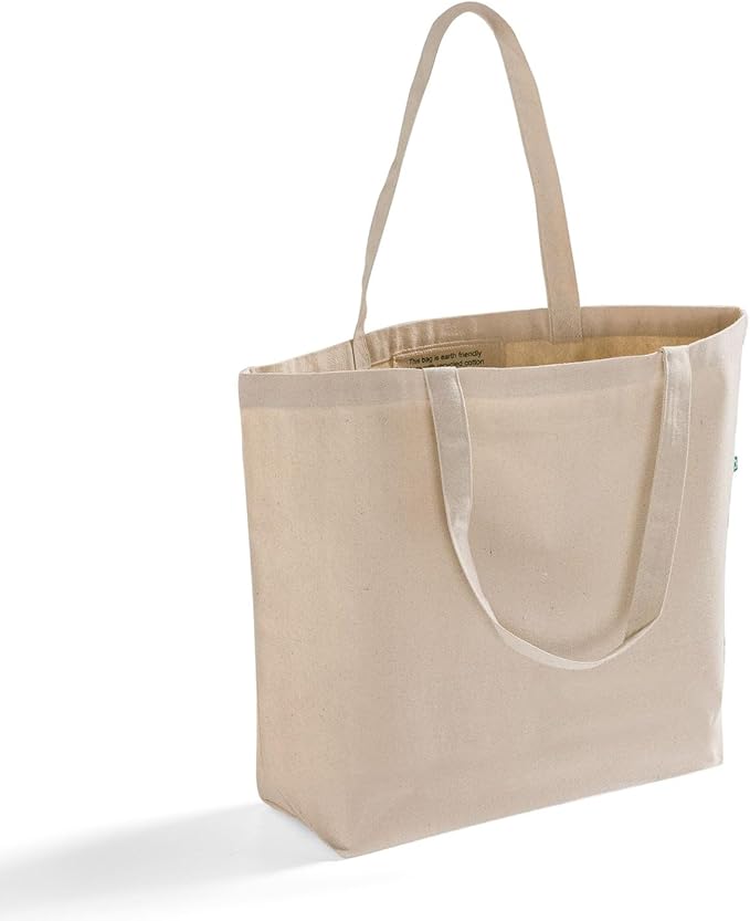 Large Recycled Cotton Canvas Tote Bag with Gusset – 12 Pcs Reusable Bag with Shoulder Straps, Canvas Tote Bags Bulk